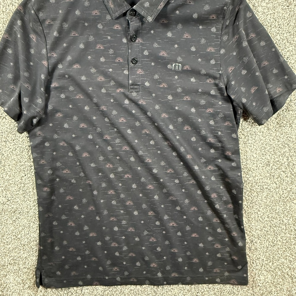TravisMathew Mens Large Black Golf Polo Shirt Printed Cotton Blend Short Sleeve - Picture 5 of 10